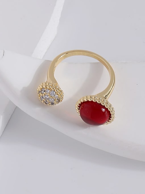 16k gold [ring] Brass Cubic Zirconia Red Ball Trend Band Ring